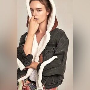 Free People Sherpa, Suede, Denim bomber jacket. Medium.